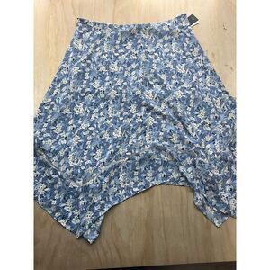 Lauren Ralph Lauren Women Blue Floral Ruffle Handkerchief Hem Skirt Plus 14W New
